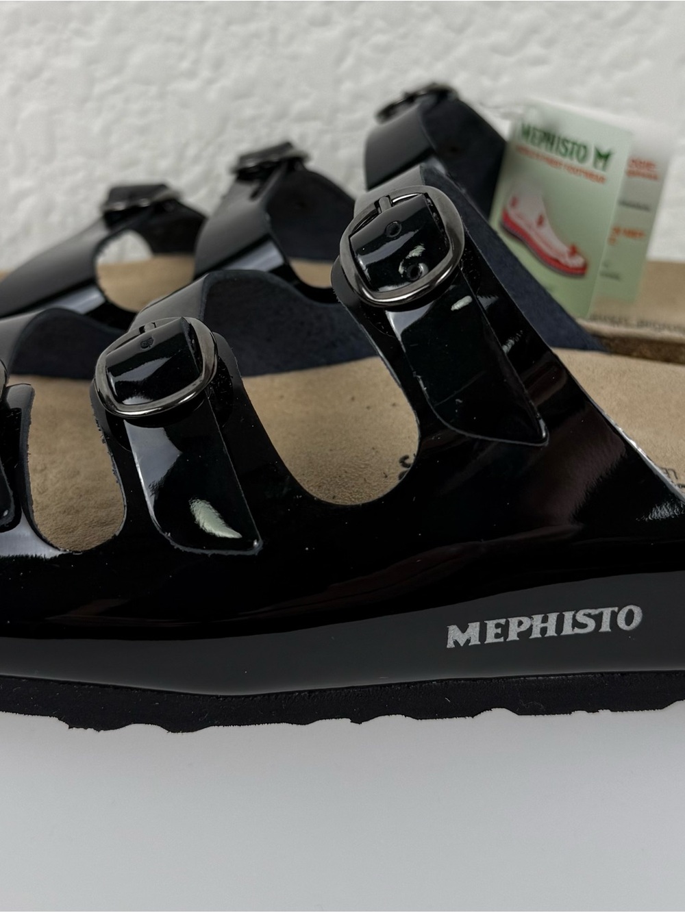 Mephisto Nolene Black Patent Leather Triple Strap Slide Sandals| NWT |EU 36 US 6 - Picture 8 of 10